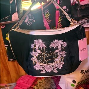 Juicy Couture Black and Gold Floral Shoulder Bag